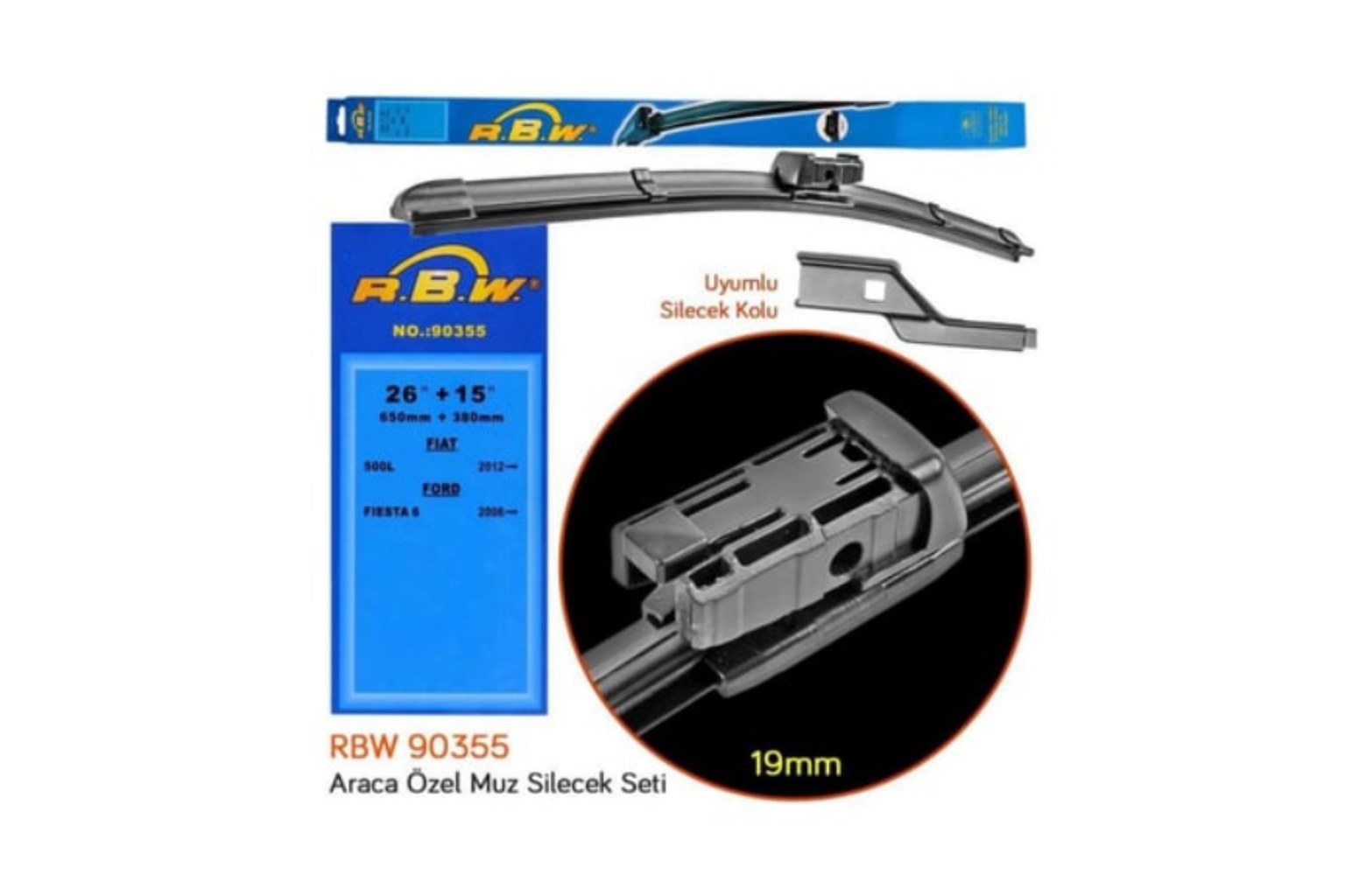 Banana Type Wiper Blade Set (26" + 15") for Ford Fiesta VI & Fiat 500L // 90355